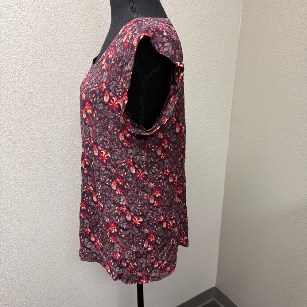 Pleione M Purple Floral Boho Blouse Sheer Flowy Fall Top Women - Picture 3 of 8
